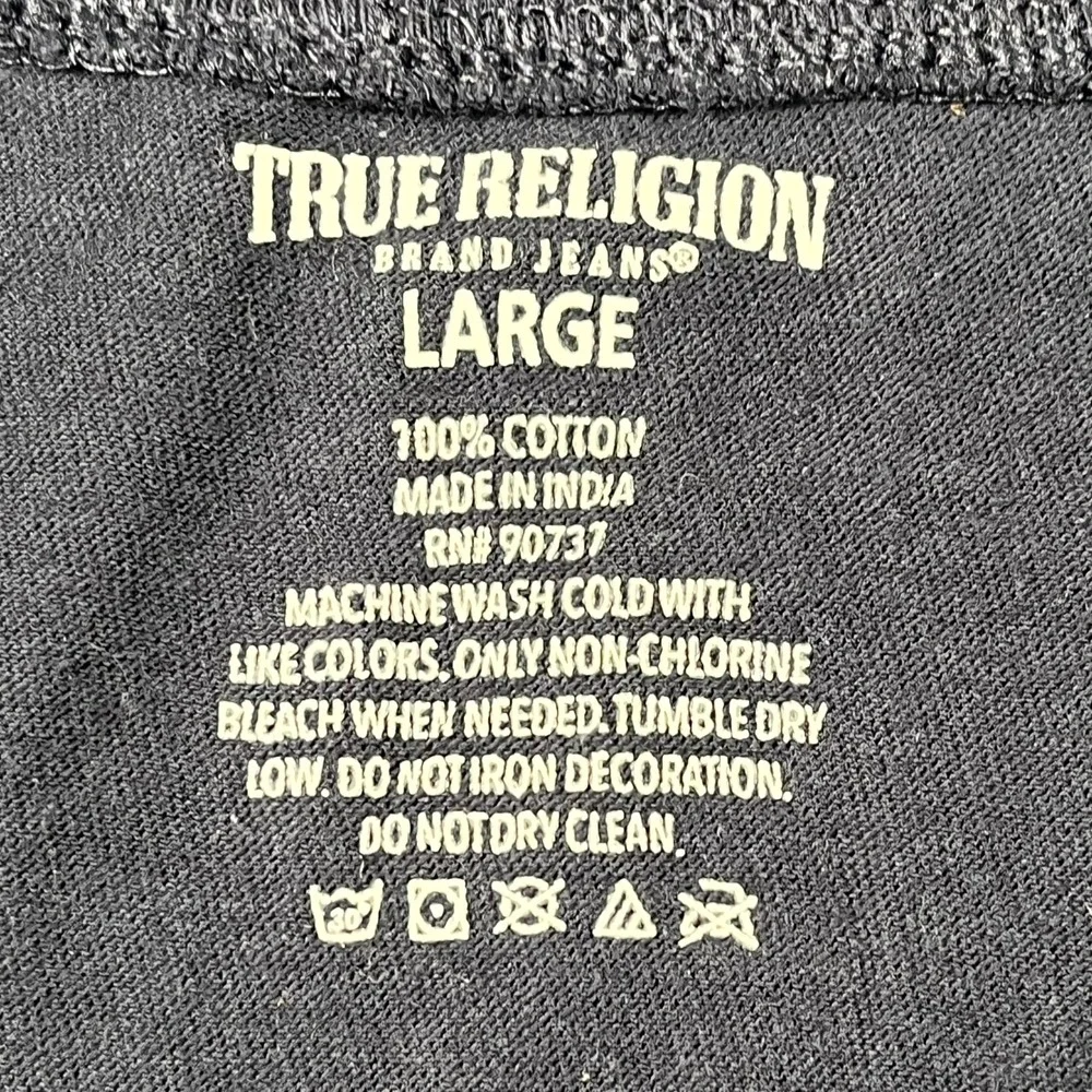 True Religion T Shirt Mens Large Blue Cotton Graphic Logo V Neck Outdoor Casual